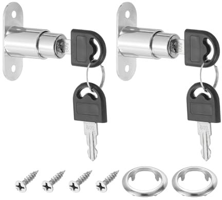PATIKIL Push Plunger Lock, 2 Pack 22mm(7/8inch) Cylinder Length 3/4 Cylinder Diameter Zinc Alloy Chrome Finish Desk Drawer Lock Keyed Different for File Cabinet Wardrobe Sliding Door