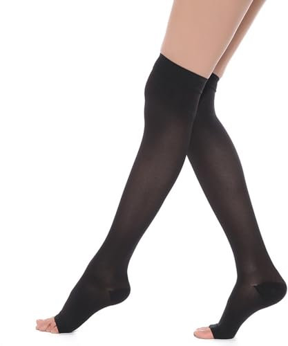 Genérico Medias Termicas Color Medias Rojas Y Negras Mujer Medias de compresión transparentes Soporte firme hasta el muslo Manténgase arriba Banda de cilicón Medias Para Color Pantys Verano (Black, L)