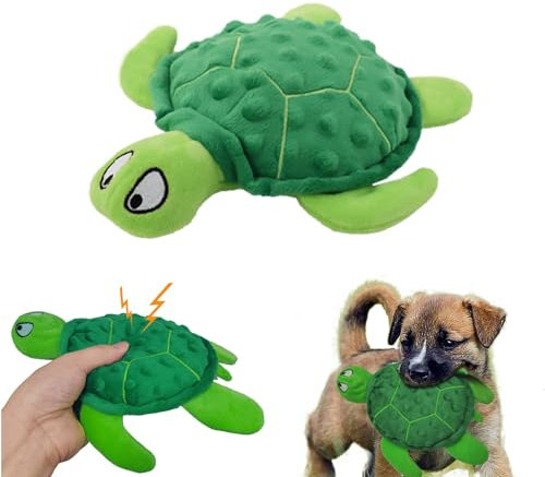 JWTEEE Hundespielzeug Quietschend - Interaktives Plüsch Meeresschildkröte Kauspielzeug für Kleine und Mittlere Hunde, Perfekt für Welpen zum Zahnen und Indoor & Outdoor Play (Grün)
