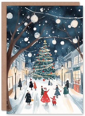 Wee Blue Coo Festive Town Square Tree Winter Festive Fun Xmas For Child Kids Christmas Card