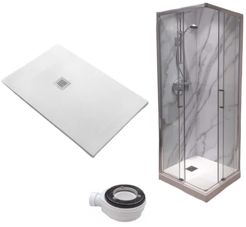 Receveur de douche 80 x 85 cm extra fin blanc + cabine de douche 80 x 85 cm haut 200 cm avec ouverture d'angle