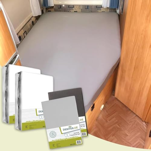 Dexitex - Spannbettlaken Wohnmobil 4er Set- 2 Spannbettlaken + 2 Molton (1 Grau + 1 Antrazith) - französische Bettwäsche - für Matratze Wohnmobil- Oeko-TEX - Rechts