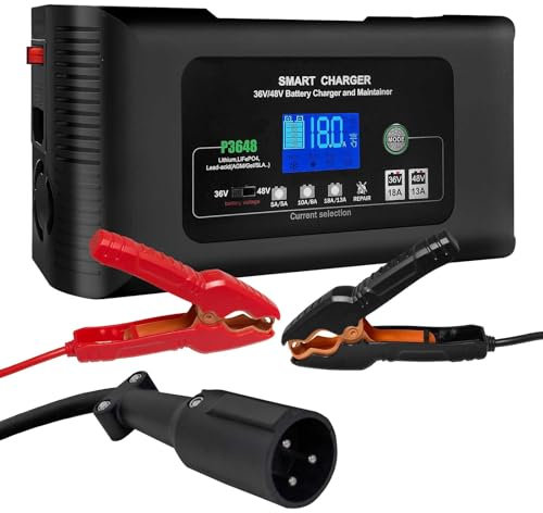 Club Car Golf Cart Charger, 18Amp Smart Charger Trickle Battery Charger Maintainer, 36V and 48V Golf Cart Charger with Round Plug, Lithium, LiFePO4, Lead-Acid AGM/Gel/SLA Car Battery