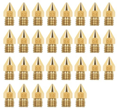30 Stück Messingdüsen-Set für 3D-Drucker, 3D Drucker Düse Kit,Messing Hotend Düsen,0,4mm Messing Extruder Düse,Düse Extruder Druckkopf Kompatibel für Ender 3, Ender 5, CR-10 Serien