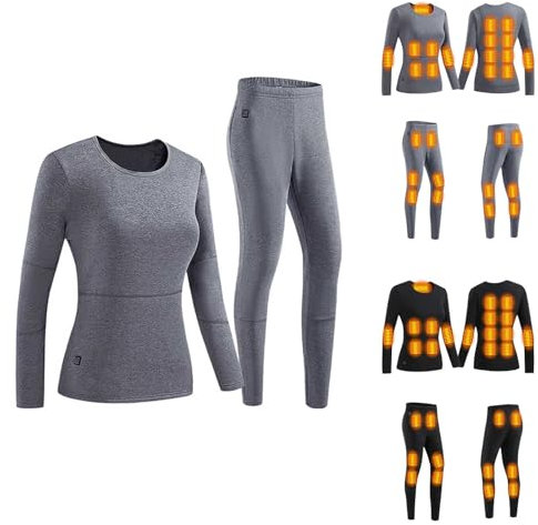 Womens Heated Underwear UK Sale Ladies USB Charging Heated Base Layers with 28 Heating Zones Electric Tops and Long Johns Heated Body Warmer Fleece Lined Heated Suit for Outdoor Skiing Camping