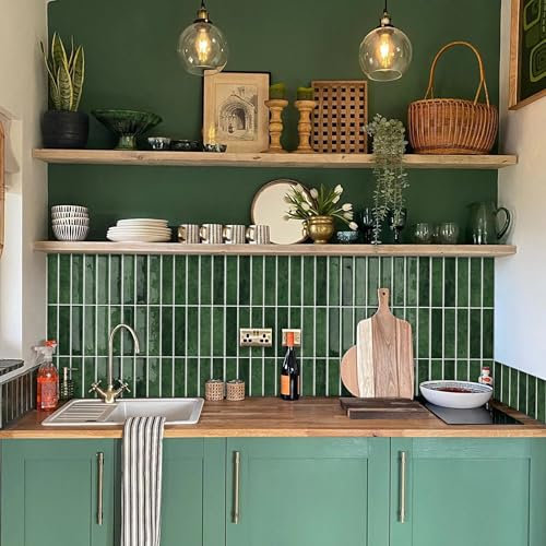 Alwayspon 10 Sheet 12''x 12inch Green Subway 3D Self Adhesive Wall Tile Sticker Transfers, Peel and Stick Self Adhesive Waterproof Splashback Stick on Tile Decals for Kitchen Bathroom Wall