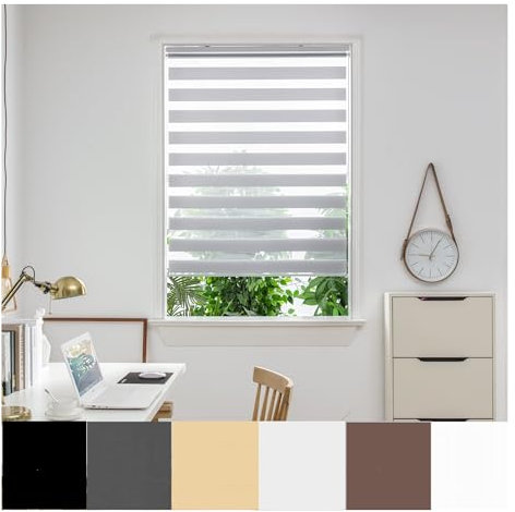Aprica Made to Measure Day and Night Zebra Roller Window Blinds with Light Filtering Privacy - Easy Fit Roller Blinds (Colour Light Grey - Width 180cm Max - Drop 210cm)