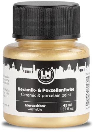 LM-Kreativ Peinture céramique et porcelaine 45 ml – Champagne métallisé – Passe au lave-vaisselle Peinture pour verre et céramique, idéale pour peindre des tasses, peindre la céramique, projets