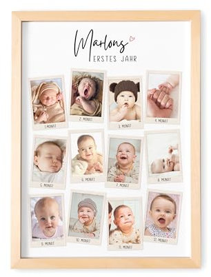 DEL MÀ Unique & Personal Mein erstes Jahr Bilderrahmen 12 Monate Baby personalisiertes Bild Geschenk 1. Geburtstag Mädchen Junge Meilenstein Erinnerung (mit oder ohne Rahmen)