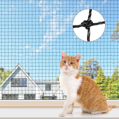 Aystkniet Filet de Protection pour Chat Balcon sans Percer, 2×3M / 4×3M / 6×3M / 8×3M - Filet Chat Balcon Renforcé avec Crochets Adhésifs, Silicone & Crochets