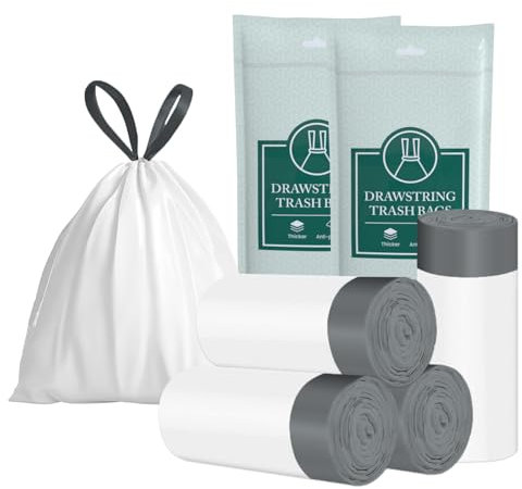 20L Drawstring Bin Bags – Small White Food Waste Bags with Tie Handles, Strong & Leakproof Bin Liners for Kitchen, Bathroom & Office(Size 15-20 Litre, 48 Counts)