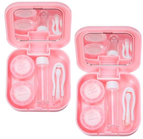 Classicseali 2 Stück Kontaktlinsen Box, Contact Lenses Case, Kontaktlinsen Aufbewahrung mit Applikator und Pinzette, Kontaktlinse Zubehör für Reisen, Zuhause, Büro und den Täglichen Gebrauch