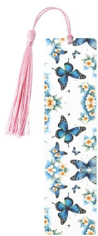 Lesezeichen mit blauem Schmetterling auf Blumendruck, niedliche Holz-Lesezeichen für Männer und Frauen, einzigartiges Lesezeichen zum Lesen, ideales Geschenk, 5 Stück