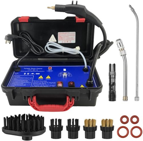 Pressurized Steam Cleaner Heavy Duty Portable Voice Broadcast 3 Gears Adjustable Cold Hot Water Steam with Mini Flashlight Multiple Brushes Extension Nozzle for Kitchen Home Car (UK Plug)