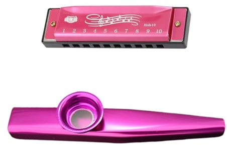 BIFHIG 1 Stück Rosa Mundharmonika, 1 Stück Lila Kazoo Flöte, Kinderaufklärungs-Musikinstrument, E, Cartoon-Stimmspielzeug, Tragbare Bühnenmusikinstrumente, Lehrmittel.