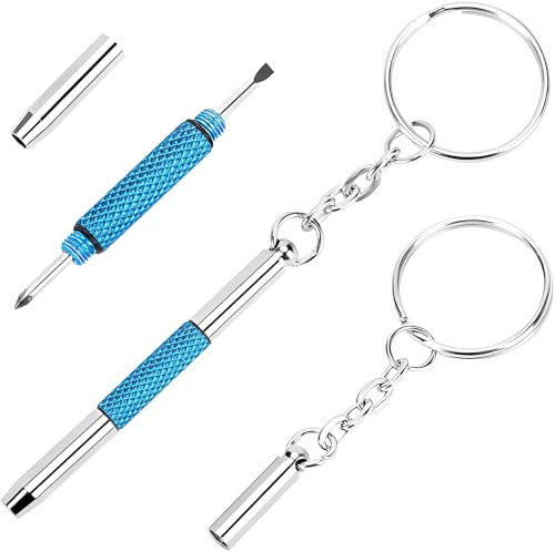 Sandphyrre Glasses Screwdriver Repair Kit, Precision 3 in 1 Mini Screwdriver Set on Keychain (Phillips, Flat HeadHex, Hex) Blue