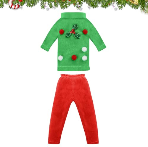 DIELIANHUA Ensemble 2 Pièces Haut et Pantalon Lutin de Noël Rouge et Vert, Accessoires Vêtements pour Poupée Elf Farceur, Décoration Maison de Poupée et Jeu de Rôle