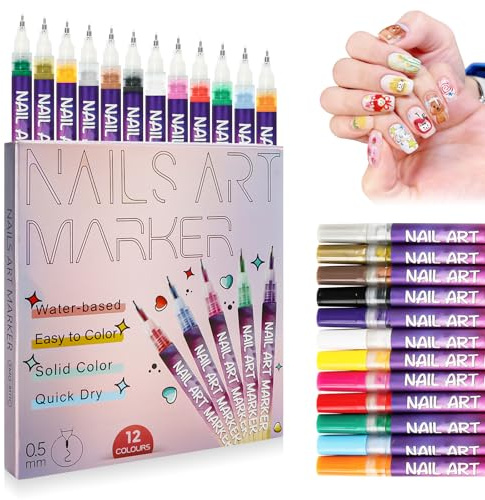 12 Farben Nagelkunst Stifte Set, 2026 Neue Nail art markers für Gelnägel, DIY Nagelkunst-Marker zum Zeichnen und Malen, Liner-Stift, Nagelkunst-Werkzeuge für Graffiti, Punktieren