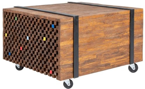 MOBCANT Beistelltisch Teak 60x60x38 cm Side Table Kleiner Tisch Industrielles Design für Wohnzimmer Einrichtung
