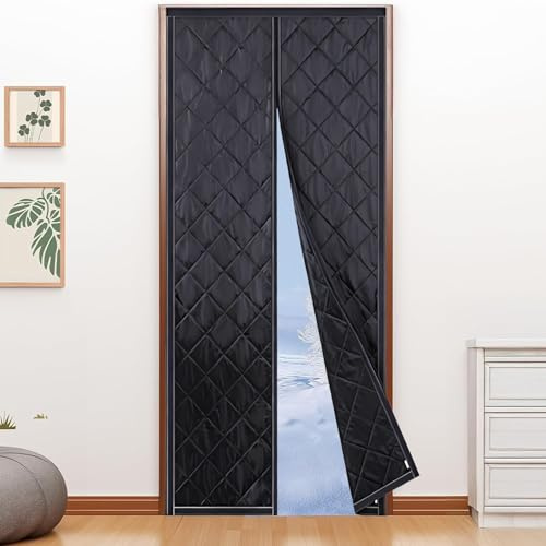 Rideau Thermique Porte D'entrée Magnétique, Rideaux Thermiques Isolants Anti Froid Et Chaleur, Protection Contre Le Froid Sans Perçage, pour Porte Balcon ou Terrasse(Black,110x200cm)