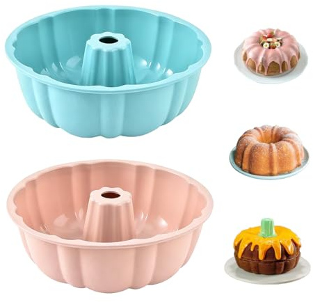 WWYSSZ 2 Pièces Moule Kouglof en Silicone Moule Cake a Manquer 25 cm | Antiadhésif, Réutilisable, Moule Cake pour Gâteaux,Pains, Biscuits, Tartes à La Citrouille ou Beignets (Bleu+Rose)