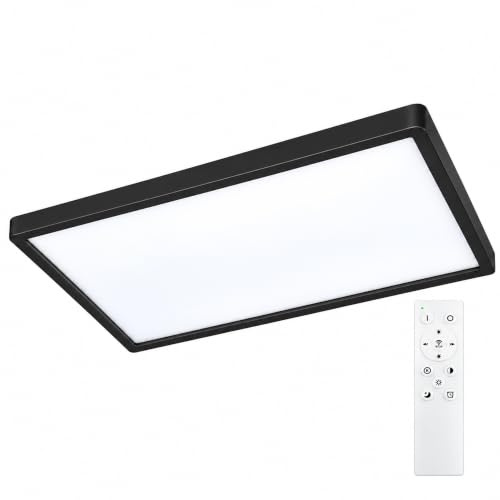 LED Panel Deckenleuchte 90x60cm schwarz 50W 6500lm dimmbar, flimmerfrei | mit Fernbedienung, variable Farbtemperatur CCT 3000-6000K, CRI ≥93 Ra, 120°, flimmerfrei, flache Deckenlampe 895x595x28mm
