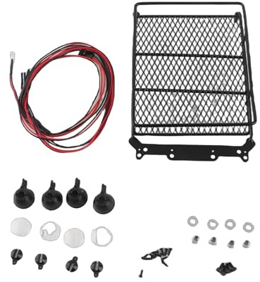 Mittlere RC-Dachträger-Gepäckträger mit 4 LED-Leuchten, Metall-Dachträger für Axial SCX10 1/10 Scale RC-Crawler-Auto, ferngesteuertes Beleuchtungszubehör (4 weiße)