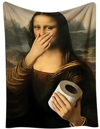 Vintage-Flanell-Überwurf, Mona-Lisa-Deckenbezug, 150 x 200 cm Bettüberwurf mit warmem Fleece, weicher Flanell-Couch-Vorhang, Retro-Tagesdecke mit Mona-Lisa-Muster, Reiseüberwurf für Wohnheim und Hotel