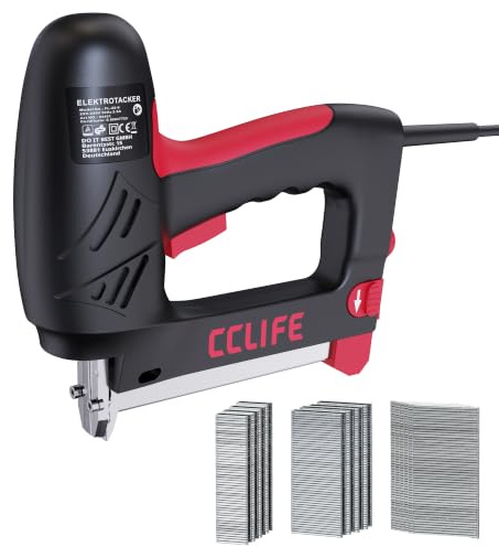 CCLIFE Elektrotacker Typ 53 & Typ 47, 250 Klammern & 250 Nägel | Klammer- & Nageltacker, 15–32 mm, 30 Schuss/min, Schlagkraftvorwahl, einstellbare Eintauchtiefe, 2 m Kabel, Holz, Deko, DIY