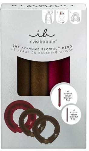 Invisibobble Blowout Set hitzefrei Damen Premium - Blowout Hero 3er Set Velvet Rod overnight heatless - Föhn Rolle Volumen Salon Look ohne Hitze haarschonend für lange feine dicke Haare