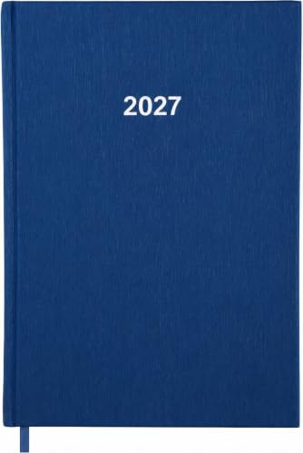 2027 ADINA Buchkalender A4 blau-metallic 1 Tag auf 1 Seite auch sonntags | 1T/1S auch Sa/So Fadenheftung Eckperforation Zeichenband Stiftschlaufe viertelstündliche Einteilung