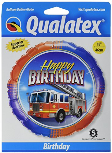 Qualatex Runder Folienballon zum Geburtstag, Feuerwehrauto, Mehrfarbig, 45,7 cm