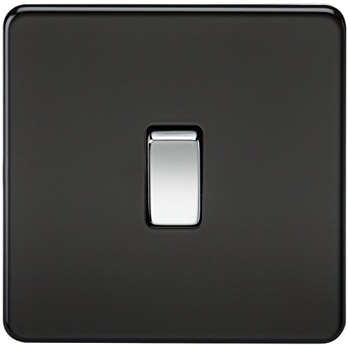 Knightsbridge SF2000MB Screwless 10 A 1-Gang 2 Way Switch, Matt Black with Chrome Rocker