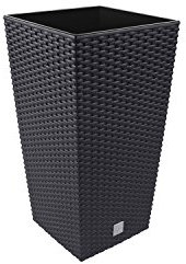 Prosperplast Blumenkübel ca. 7 L in Rattan Optik inkl. Einsatz anthrazit Kunststoff Rattan Eckig h-325 mm