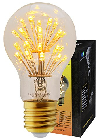 Long Life Lamp Company 2w Vintage LED Light Bulb E27 Clear Glass Tree Filament A19