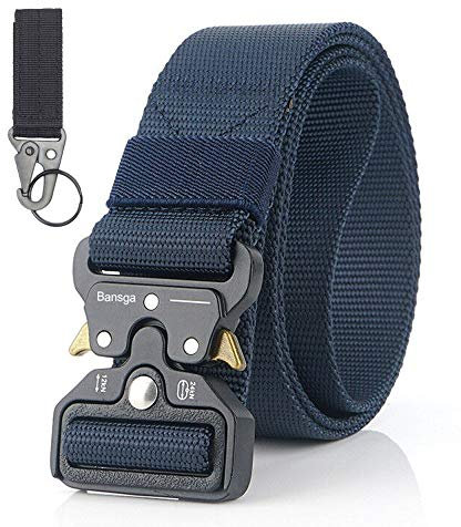 Bansga Taktischer Gürtel,Heavy Duty verstellbare Military Style Nylon Gürtel mit Zink Legierung Schnalle, militärischen Schnellverschluss Schnalle Taillenband(Dunkelblau)