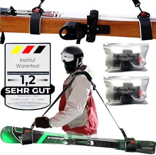 BerryKing EasySki Ski Tragegurt Skirucksack Skitasche Einstellbar Verstellbar Schultergurt Träger Klettverschluss Zubehör Skistöcke Wintersport Winterurlaub für Erwachsene & Kinder (2er Pack)