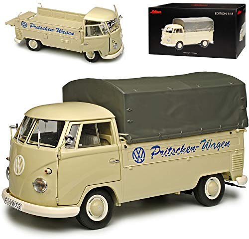 Volkwagen T1 Pritsche mit Aufbau Pritschen Wagen Beige Transporter 1950-1967 1/18 Schuco Modell Auto mit individiuellem Wunschkennzeichen