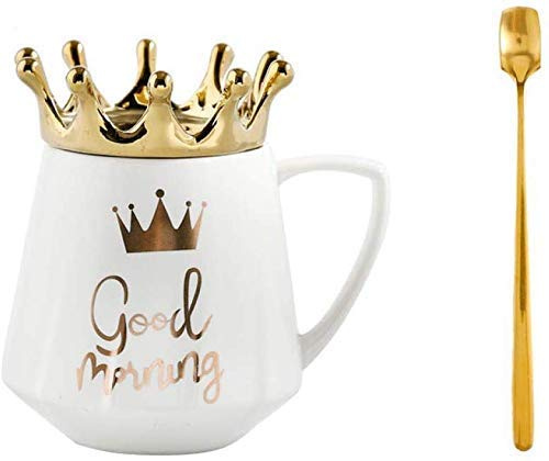 MUXUE Tasse mit Kronen Deckel, Kronen Teetassen mit Löffel, Elegante Keramik-Milchbecher mit Henkel, Kreative Home & Office Geschenke für Freunden und Familien, 280ml