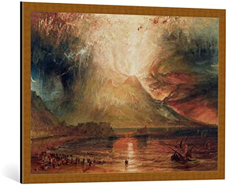 kunst für alle Bild mit Bilder-Rahmen: Joseph Mallord William Turner Vesuv bei Eruption 1817 - dekorativer Kunstdruck, hochwertig gerahmt, 95x70 cm, Kupfer gebürstet