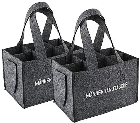 VINFUTUR 2 Pack Can Carrier Bags With Opener Storage, Beer Bottle Carriers Felt Tote With Flexible Divider, 6 Bottle Capacity Portable for Travel Picnic Party (Dark Grey)