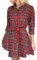 FANCYINN Robe Chemise Femme Manche Longue Robe à Carreaux Casual Hiver Tunique Blouse Mini Robe,S,Rouge Blanc Noir