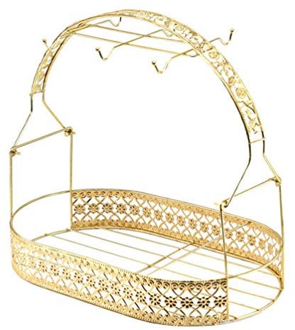 Yardwe European Ceramic Tea Set Wire Rack Display Stand Service for Tea Cups Bracket Metal Stand for Coffee Cups and Saucers (Golden)