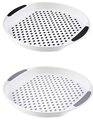 Homeshopa Set of 2 Anti-Slip Round Serving Trays, Non-Slip Top Bottom Plastic Dinner Drinks Tray with High Grip Rubber Surface, Easy Grip Handles, Food & Tea Serving Platters 40x4 CM (Grey & Black)