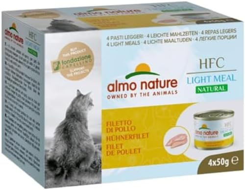 Almo Nature HFC Natural Light Meal - Nassfutter für Katzen - Thunfisch, Huhn & Schinken - Human-Grade, Glutenfrei - 50g, 4er Pack
