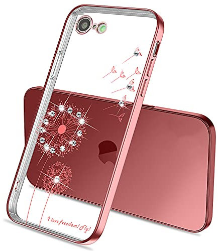 ZCDAYE Case for iPhone 7 Plus iPhone 8 Plus, Dandelion Electroplated Diamond Phone Case Transparent Soft TPU Thin Shockproof Protective Case Cover for iPhone 7 Plus iPhone 8 Plus-Rose Gold
