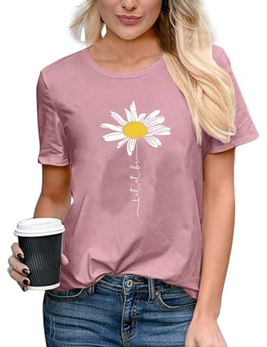 TOPLAZA Daisy Graphic T Shirt Women Short Sleeve Crew Neck Casual Summer Tee Tops