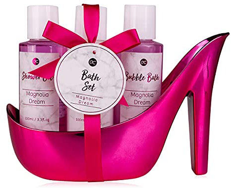 accentra Bade- und Körperpflege Set Marble Pink in einem eleganten und dekorativem Pump, 4-teiliges Luxus Beautyset, Pflege-set für ein entspanntes SPA Erlebnis