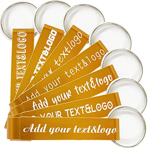 Slavna 100 Pcs Personalised Bottle Opener Keyring,Engraved Name,Text,Logo,Novelty Metal Custom Bottle Opener Keychain Customised Gift for Wedding Favour Party Favour Birthday Anniversary,Gold