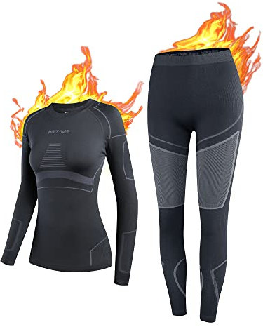 NOOYME Thermounterwäsche Damen Atmungsaktiv und Thermowäsche Set Funktionswäsche Anti-bakteriell und Flexibel Skiunterwäsche Warme Unterwäsche für zu Hause und Sport im Herbst Winter